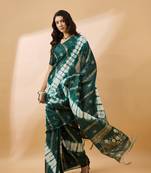Green Color Weaving Work Cotton Blend Saree With Blouse