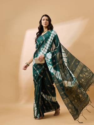 Green Color Weaving Work Cotton Blend Saree With Blouse 2
