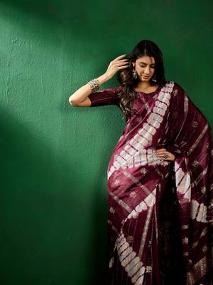 Wine Color Weaving Work Cotton Blend Saree With Blouse 1