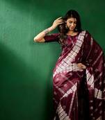Wine Color Weaving Work Cotton Blend Saree With Blouse