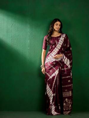 Wine Color Weaving Work Cotton Blend Saree With Blouse 2