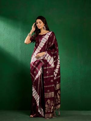 Wine Color Weaving Work Cotton Blend Saree With Blouse 3