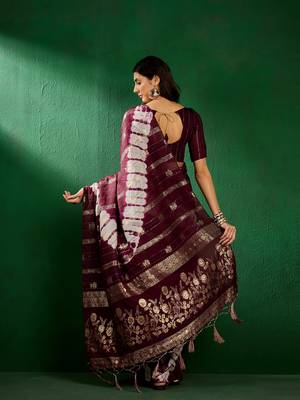 Wine Color Weaving Work Cotton Blend Saree With Blouse 5