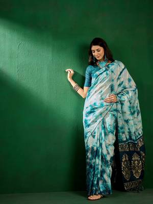 Teal Color Weaving Work Cotton Blend Saree With Blouse 1
