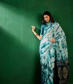 Teal Color Weaving Work Cotton Blend Saree With Blouse