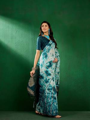 Teal Color Weaving Work Cotton Blend Saree With Blouse 2