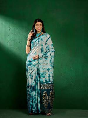 Teal Color Weaving Work Cotton Blend Saree With Blouse 4
