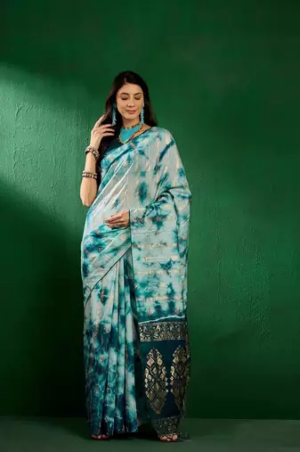 Teal Color Weaving Work Cotton Blend Saree With Blouse