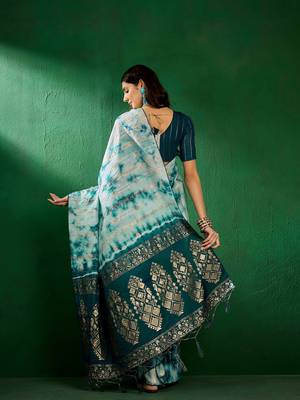 Teal Color Weaving Work Cotton Blend Saree With Blouse 5