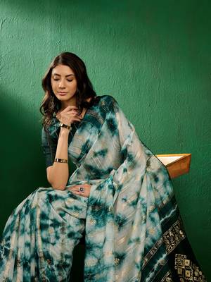 Green Color Weaving Work Cotton Blend Saree With Blouse 1