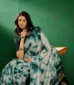 Green Color Weaving Work Cotton Blend Saree With Blouse