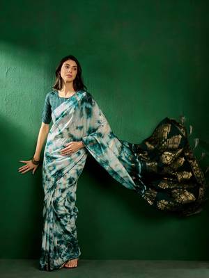 Green Color Weaving Work Cotton Blend Saree With Blouse 2