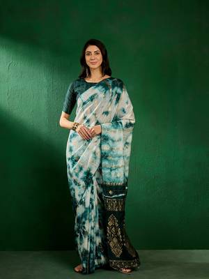 Green Color Weaving Work Cotton Blend Saree With Blouse 4
