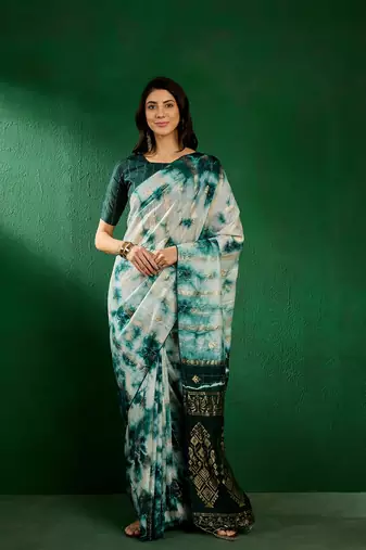 Green Color Weaving Work Cotton Blend Saree With Blouse