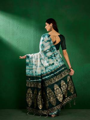 Green Color Weaving Work Cotton Blend Saree With Blouse 5