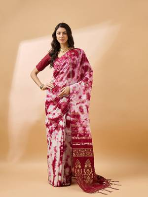 Red Color Weaving Work Cotton Blend Saree With Blouse 3