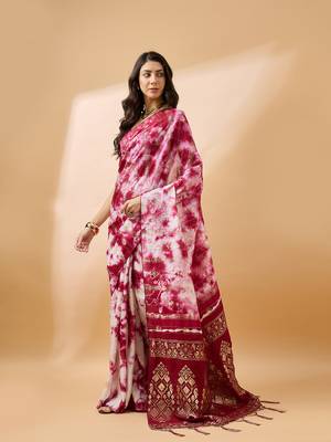 Red Color Weaving Work Cotton Blend Saree With Blouse 4