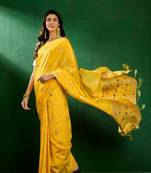 Mustard Color Weaving Work Silk Blend Saree With Blouse