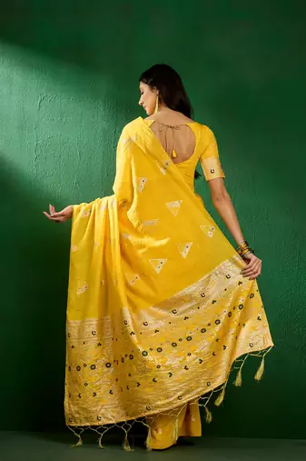 Mustard Color Weaving Work Silk Blend Saree With Blouse