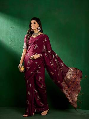 Maroon Color Weaving Work Silk Blend Saree With Blouse 1