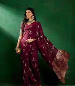 Maroon Color Weaving Work Silk Blend Saree With Blouse