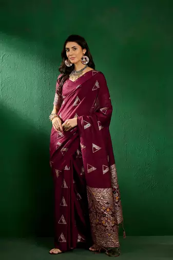 Maroon Color Weaving Work Silk Blend Saree With Blouse