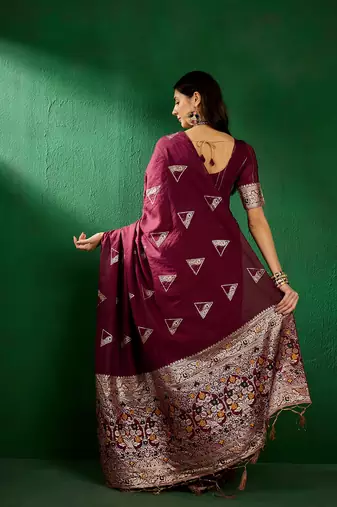 Maroon Color Weaving Work Silk Blend Saree With Blouse