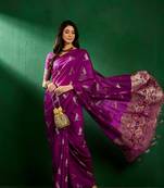 Purple Color Weaving Work Silk Blend Saree With Blouse