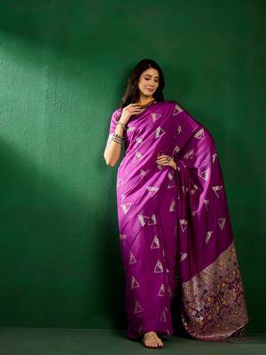 Purple Color Weaving Work Silk Blend Saree With Blouse 2