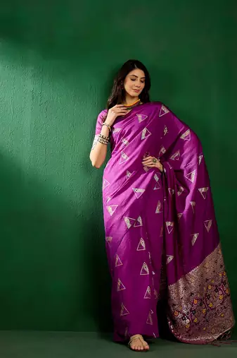 Purple Color Weaving Work Silk Blend Saree With Blouse