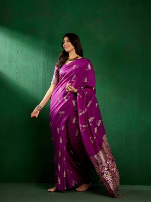 Purple Color Weaving Work Silk Blend Saree With Blouse 3