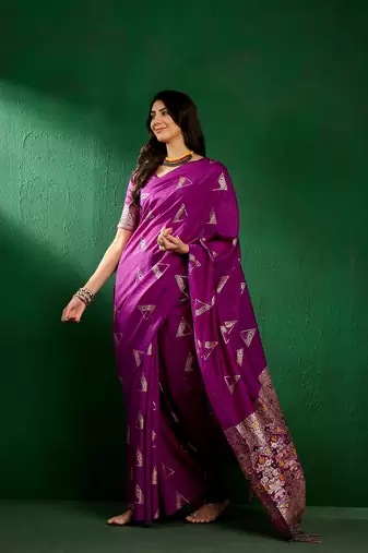 Purple Color Weaving Work Silk Blend Saree With Blouse