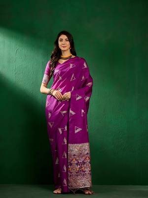 Purple Color Weaving Work Silk Blend Saree With Blouse 4