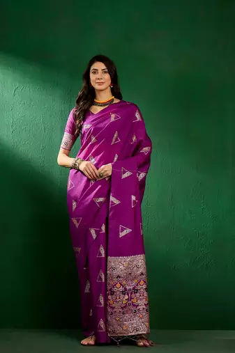 Purple Color Weaving Work Silk Blend Saree With Blouse