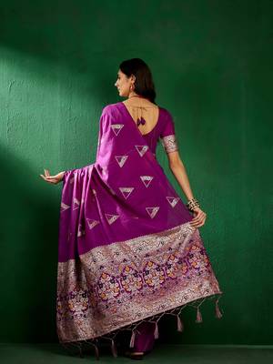 Purple Color Weaving Work Silk Blend Saree With Blouse 5