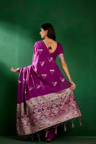 Purple Color Weaving Work Silk Blend Saree With Blouse