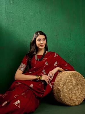 Red Color Weaving Work Silk Blend Saree With Blouse 1