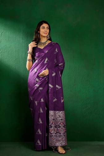 Wine color weaving work silk blend saree with blouse