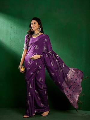 Wine color weaving work silk blend saree with blouse 2