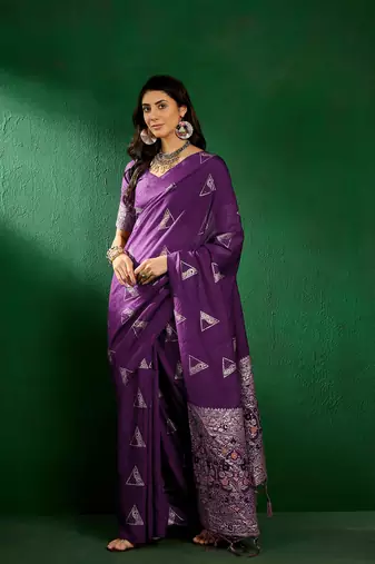 Wine color weaving work silk blend saree with blouse