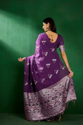 Wine color weaving work silk blend saree with blouse