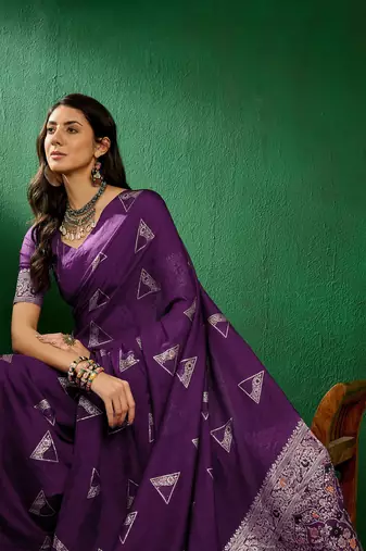 Wine color weaving work silk blend saree with blouse