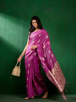 Lavender Color Weaving Work Silk Blend Saree With Blouse 1