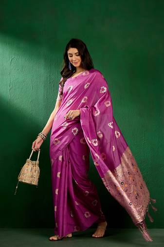 Lavender Color Weaving Work Silk Blend Saree With Blouse