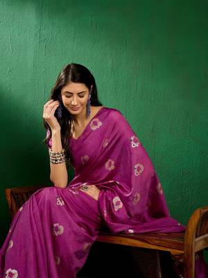 Lavender Color Weaving Work Silk Blend Saree With Blouse 2