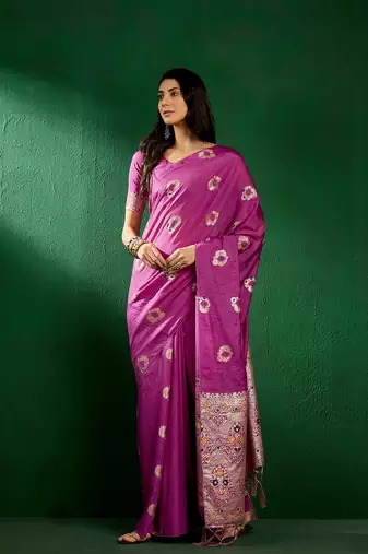 Lavender Color Weaving Work Silk Blend Saree With Blouse