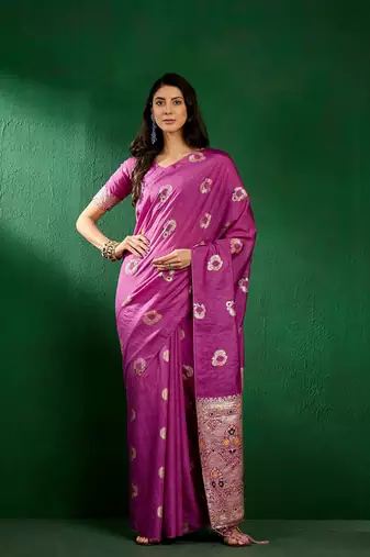 Lavender Color Weaving Work Silk Blend Saree With Blouse