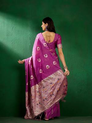 Lavender Color Weaving Work Silk Blend Saree With Blouse 5