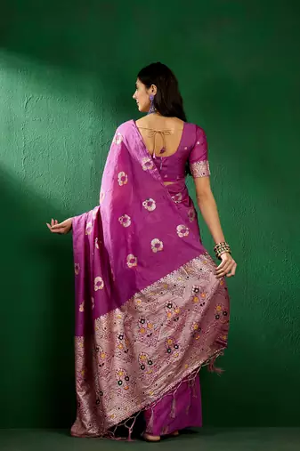 Lavender Color Weaving Work Silk Blend Saree With Blouse