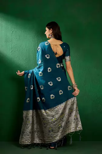 Teal Color Weaving Work Silk Blend Saree With Blouse
